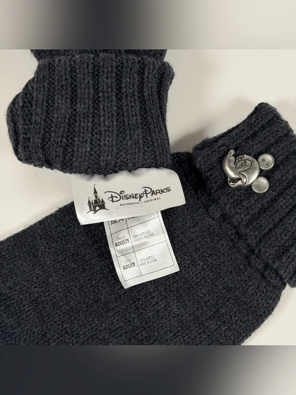 Disney Parks Mickey Mouse Emblem Winter Warm Adult Gloves Fuzzy Navy Blue